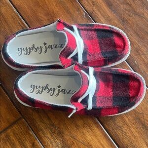 Gypsy Jazz Red and Black Plaid Flats